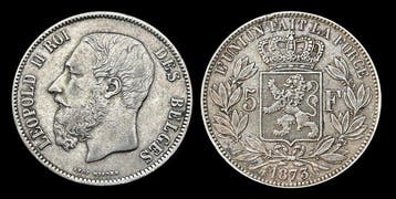 België. Leopold II. 5 Francs 1873 (Zonder minimumprijs)