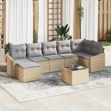 vidaXL Bankstel 8 st Beige poly rattan, Verzenden, Nieuw, Rotan, 8 zitplaatsen