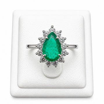 Ring - 18 karaat Witgoud - 1.41ct. tw. Smaragd - Diamant -, Nieuw