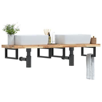 vidaXL Badkamer wandschap staal en massief acaciahout, Verzenden, Nieuw