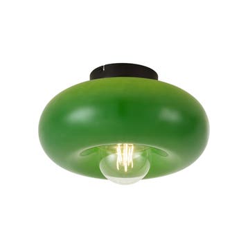 Retro plafondlamp zwart met groen glas 30cm - Glaze, Verzenden, Nieuw, Metaal