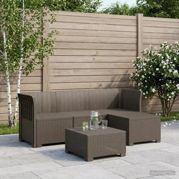 vidaXL 4-Persoons Tuinbank Rieten Look PP Lichtgrijs, Verzenden, Nieuw