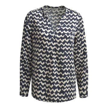 Milano Italy • blauwe blouse zigzag motief • 36, Maat 36 (S), Verzenden, Blauw, Milano Italy