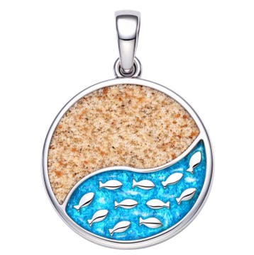 Zilveren ketting hanger Vissen zwemmen in zee met echt zand, Sieraden, Tassen en Uiterlijk, Kettinghangers, Verzenden, Nieuw