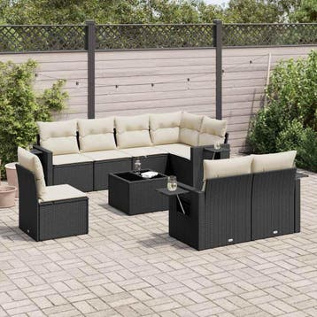 vidaXL 9-delige Loungeset met kussens poly rattan zwart, Verzenden, Nieuw, Loungeset