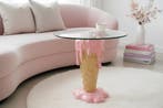 Salontafel ICE CREAM 50cm met gehard glas roze beige - 48036, Huis en Inrichting, Tafels | Salontafels, Ophalen of Verzenden, Nieuw
