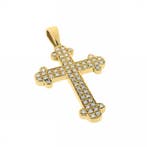 Gouden hanger van een kruis met diamant; 0,31 ct., Sieraden, Tassen en Uiterlijk, Bedels, Ophalen of Verzenden, Gebruikt, Goud