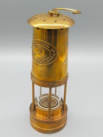 Olielamp - Klassieke E. Thomas & Williams messing-mijnlamp -