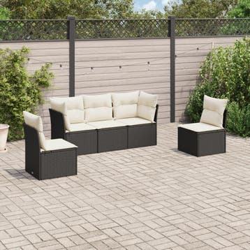 vidaXL 5-delige Loungeset met kussens poly rattan zwart, Verzenden, Nieuw, Loungeset