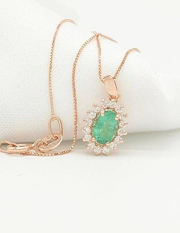 Ketting met hanger - 18 karaat Roségoud Smaragd - Diamant