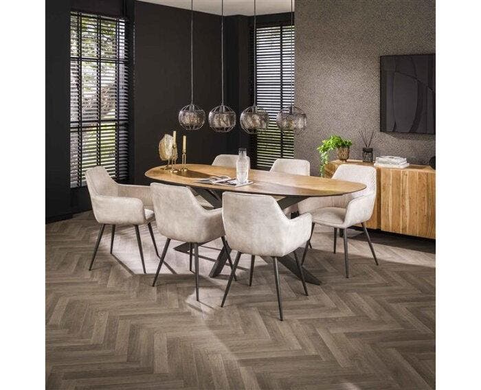 Eettafel Tessaro organisch visgraat teakhout 215 cm -, Huis en Inrichting, Tafels | Eettafels, Nieuw, Ophalen of Verzenden