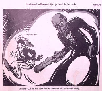 Spotprent met Mussolini en van Blokland (lijst optie), Verzenden