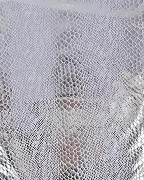 Polyester Foliedruk Slangenprint Zilver, Nieuw