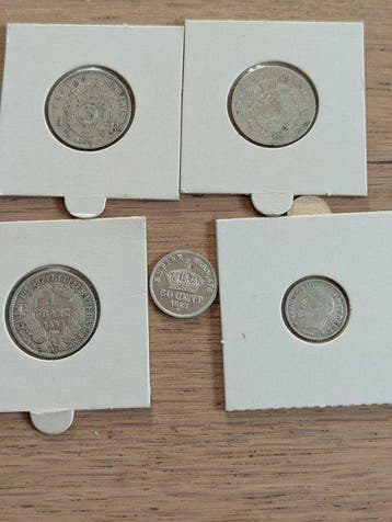 Frankrijk. Lot de 5 monnaies en argent, 1866/1895 (Zonder
