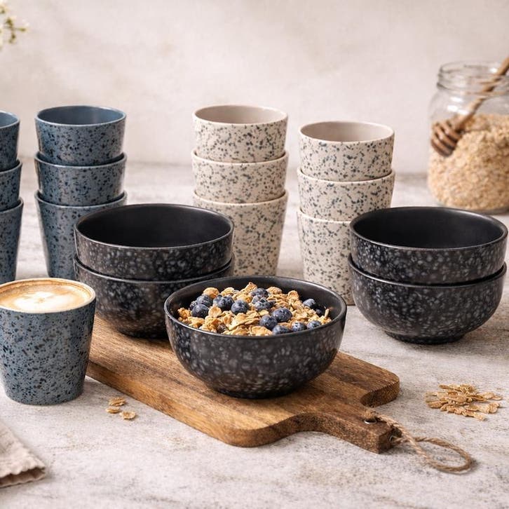 Beker- en kommenset Speckle - 18-delig | 6-persoons, Huis en Inrichting, Keuken | Servies, Nieuw, Verzenden