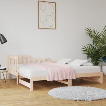vidaXL Slaapbank uitschuifbaar massief grenenhout 2x(90x190), 90 cm, Eenpersoons, Bruin, Verzenden