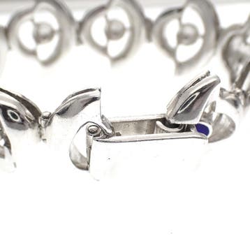 Zilveren armband met emaille ogen (Schakelarmband), Gebruikt, Ophalen of Verzenden, Met edelsteen, Zilver