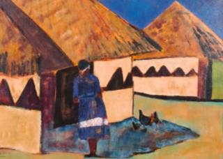 Acryl op doek, Maya Wildevuur, Afrikaans dorp, Antiek en Kunst