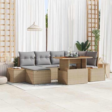 vidaXL Tuin Sofa Set 7 st Beige Poly riet, Verzenden, Nieuw, Rotan, 7 zitplaatsen