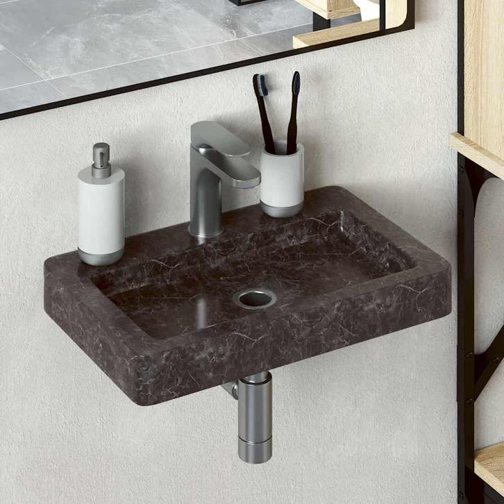 vidaXL Wastafel wandgemonteerd 38x24x6,5 cm marmer zwart, Doe-het-zelf en Verbouw, Sanitair, Nieuw, Verzenden