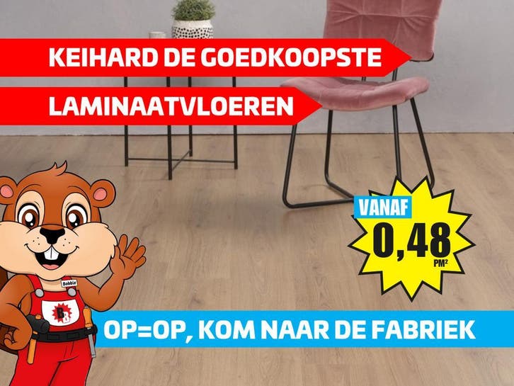 Laminaat eiken nu €0,48 p/m² i.c.m. ondervloer en plint, Huis en Inrichting, Stoffering | Vloerbedekking, Wit, Crème, Beige, Bruin