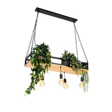 Smart hanglamp zwart met hout incl. 5 Wifi G95 - Shelf, Verzenden, Nieuw, Hout, Industrieel