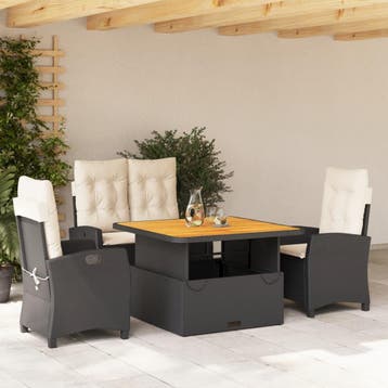 vidaXL 4-delige Tuinset met kussens poly rattan zwart, Verzenden, Nieuw, 4 zitplaatsen, Tuinset