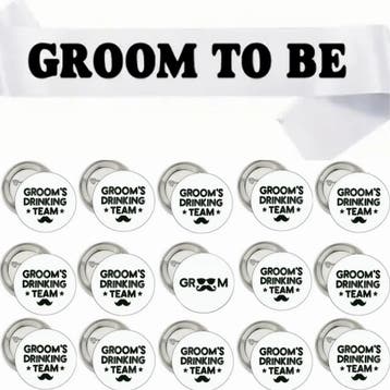 10-delige Groom to Be set met sjerp en buttons, Verzenden, Nieuw, Overige kleuren, Accessoires