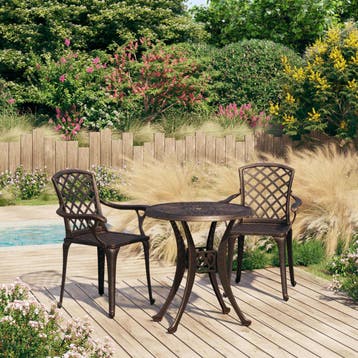 vidaXL 3-delige Bistroset gietaluminium bronskleurig, Tuin en Terras, Tuinsets en Loungesets, Verzenden, Nieuw, Aluminium, 2 zitplaatsen