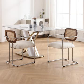 Eetkamerstoelen - Set van 2 - Met armleuning - Wit, Verzenden, Zo goed als nieuw