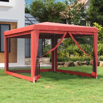 vidaXL Partytent met 4 mesh zijwanden 3x4 m HDPE rood, Verzenden, Nieuw, Partytent