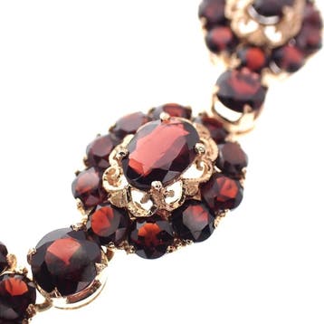 Antiek gouden venetiaanse schakelcollier met granaat, Gebruikt, Ophalen of Verzenden, Met edelsteen, Goud