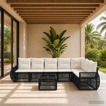 vidaXL Tuinbankenset 8 st Zwart en Cream Wit poly rattan, Verzenden, Nieuw, 8 zitplaatsen
