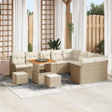 vidaXL Tuin Sofa Set 12 st 11-Aantal zitplaatsen Beige en, Verzenden, Nieuw, Rotan, 2 zitplaatsen