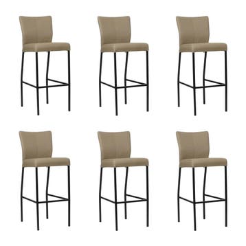 Set van 6 Leren barkruk Revolt hoog - Hermes Mocca, Huis en Inrichting, Ophalen of Verzenden, Nieuw, Leer