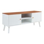 Tv-meubel Reyljand 120x35x50 cm wit en teak [en.casa], Verzenden, Nieuw
