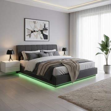 Tweepersoonsbed Tröstiar met LED 180x200 cm zwart [en.casa], Verzenden, Nieuw