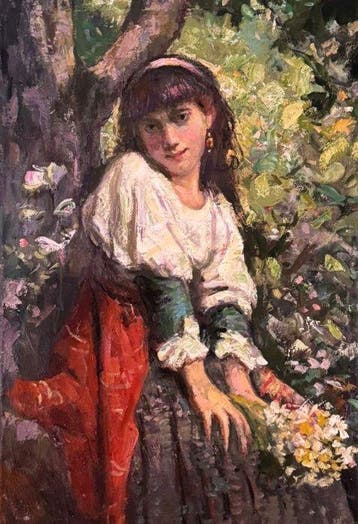 Italiaanse school (XX) - Bambina in giardino