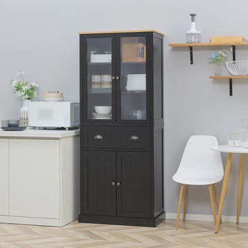 HOMCOM Keukenbuffet Zwart met Glazen Deuren en Verstelbare P, Verzenden, Nieuw