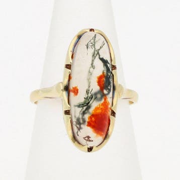 Ring - 14 karaat Geel goud - Mosagaat., Sieraden, Tassen en Uiterlijk, Ringen, Nieuw