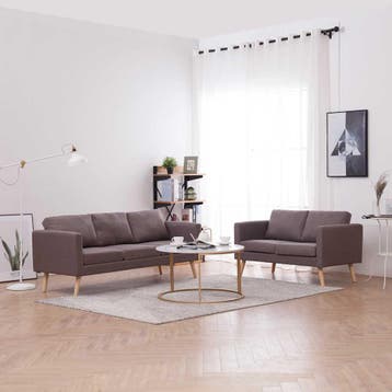 vidaXL 2-delig Bankstel stof taupe, Verzenden, 150 tot 200 cm, Nieuw, Stof
