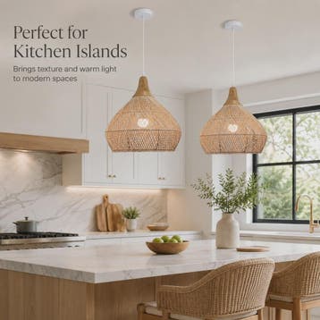 Boho Rotan Hanglamp met Houten Top - Sfeervolle Verlichting, Huis en Inrichting, Verzenden, Nieuw