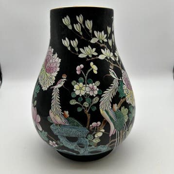Famille Noire-vaas met feniksen en bloemen - Porselein -, Antiek en Kunst