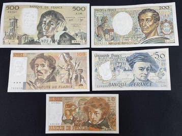Frankrijk. - 5 banknotes - Various Dates (Zonder, Postzegels en Munten, Bankbiljetten | Europa | Niet-Eurobiljetten