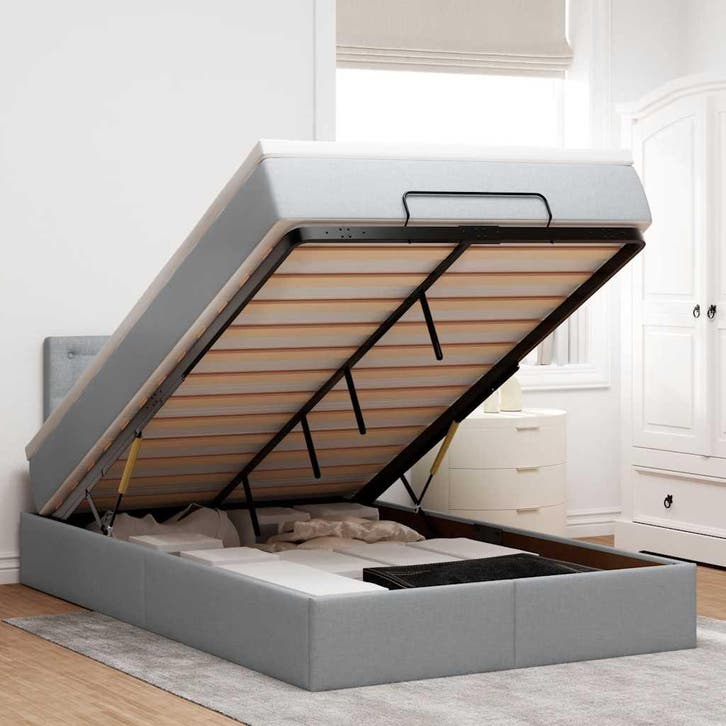 vidaXL Bed met matras 120x200 cm stof lichtgrijs, Huis en Inrichting, Slaapkamer | Bedden, 120 cm, 200 cm, Grijs, Twijfelaar, Nieuw