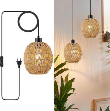 Vintage Hanglamp met stekker - Tweedekansje | OP=OP, Ophalen of Verzenden, Zo goed als nieuw, Overige materialen, Rustiek, Retro