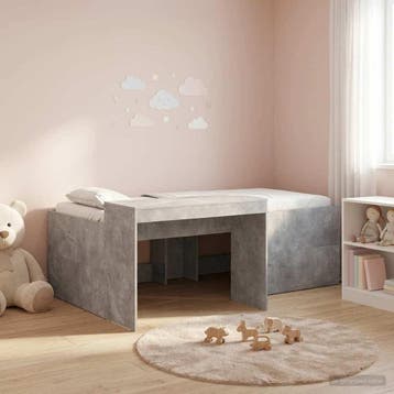 vidaXL Hoge Bed Frame met Bureau voor Kinderen Betongrijs 75, Verzenden, Nieuw, Grijs, Hout