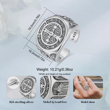 Sint Benedictus Ring 925 Sterling Zilver - Verstelbaar, Vint, Verzenden, Nieuw