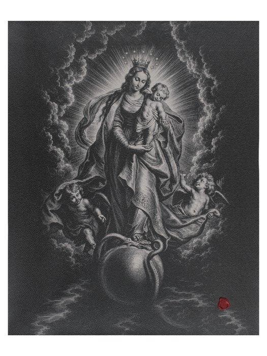 Madonna del Trionfo – Afdruk op Leer 85,00 x 68,00 cm -, Antiek en Kunst, Antiek | Boeken en Bijbels