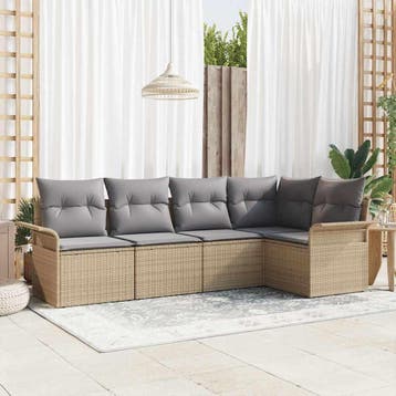 vidaXL Tuin Sofa Set 5 st Beige poly rattan, Verzenden, Nieuw, Rotan, 5 zitplaatsen